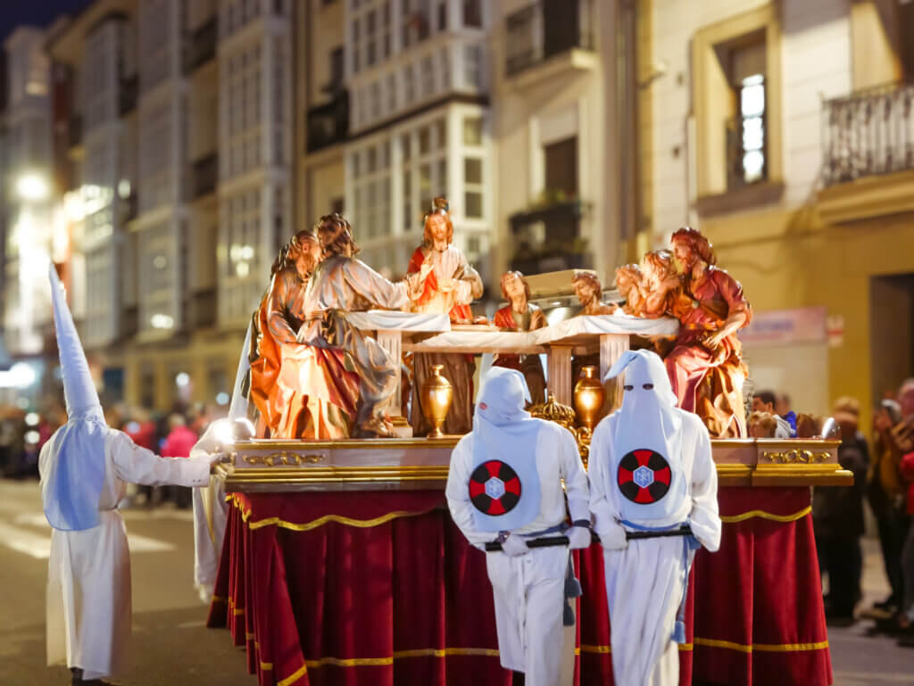 Basque Country's Semana Santa: Colorful banners and floats in Vitoria Gastiez' Easter celebration.