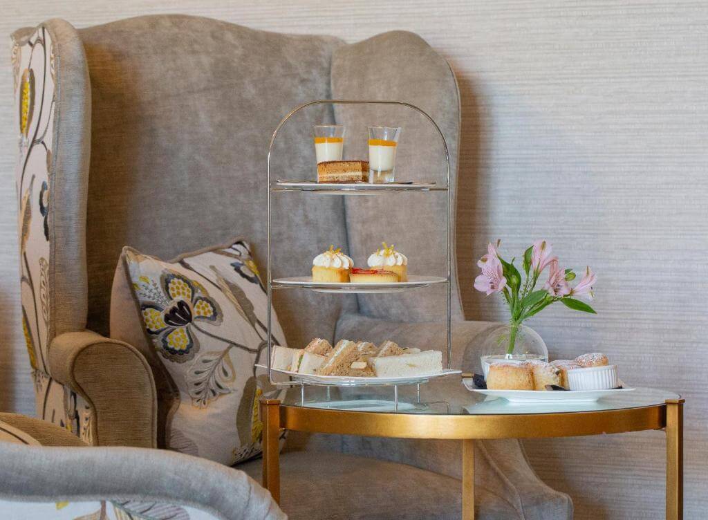 Cosy afternoon tea setting in a Cotswolds hotel.