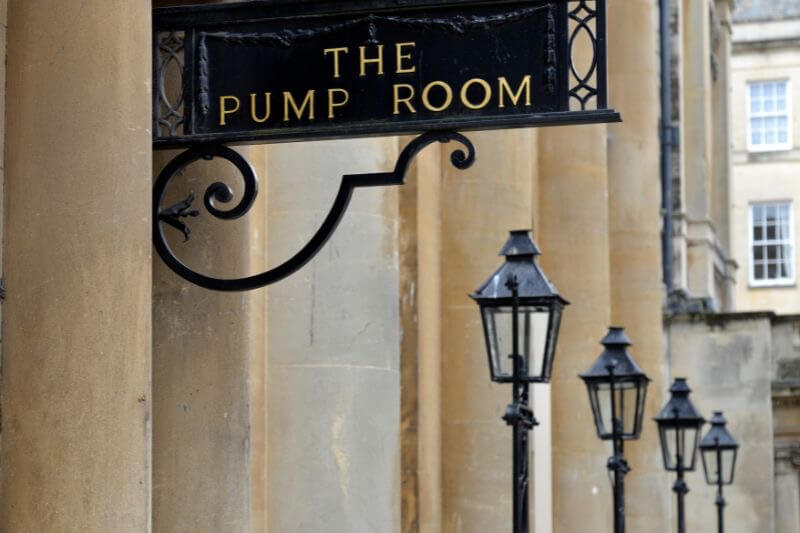 Sign for the Pump Room in Bath.