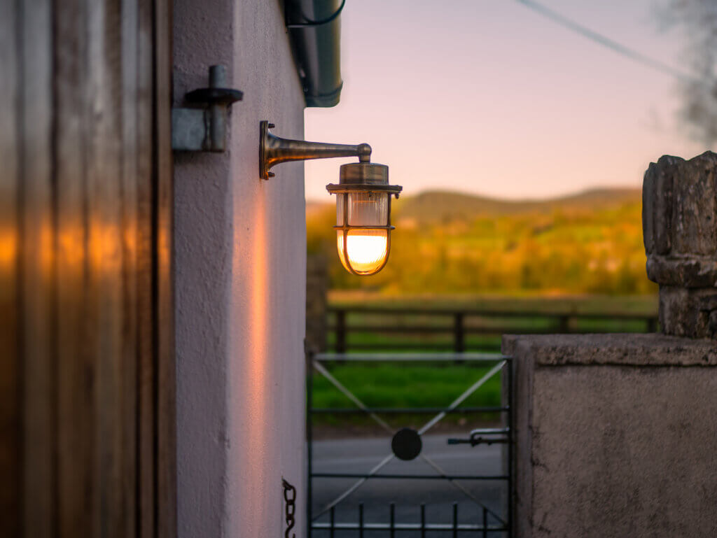 Outdoor wall light on an irish cottage.
