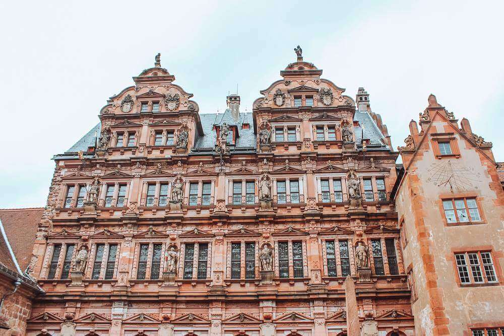 Ornate facade of Heidelberg castle in Germany, the perfect way to spend 1 day in Heidelberg cityy centre.