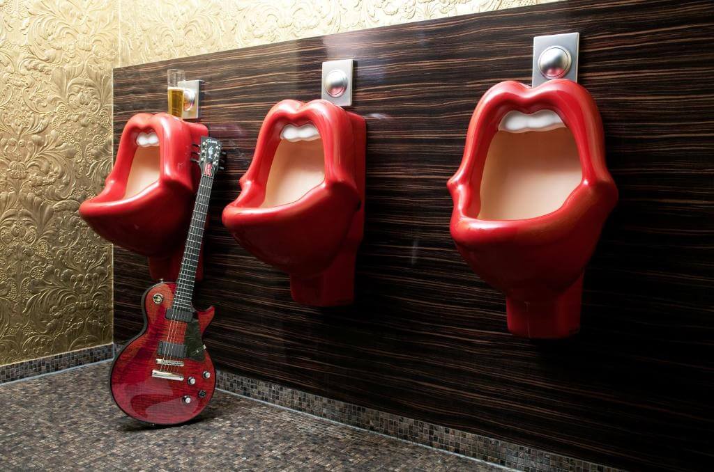 Urinals made in the shape of lips at 25hours Hotel The Goldman boutique hotel in frankfurt