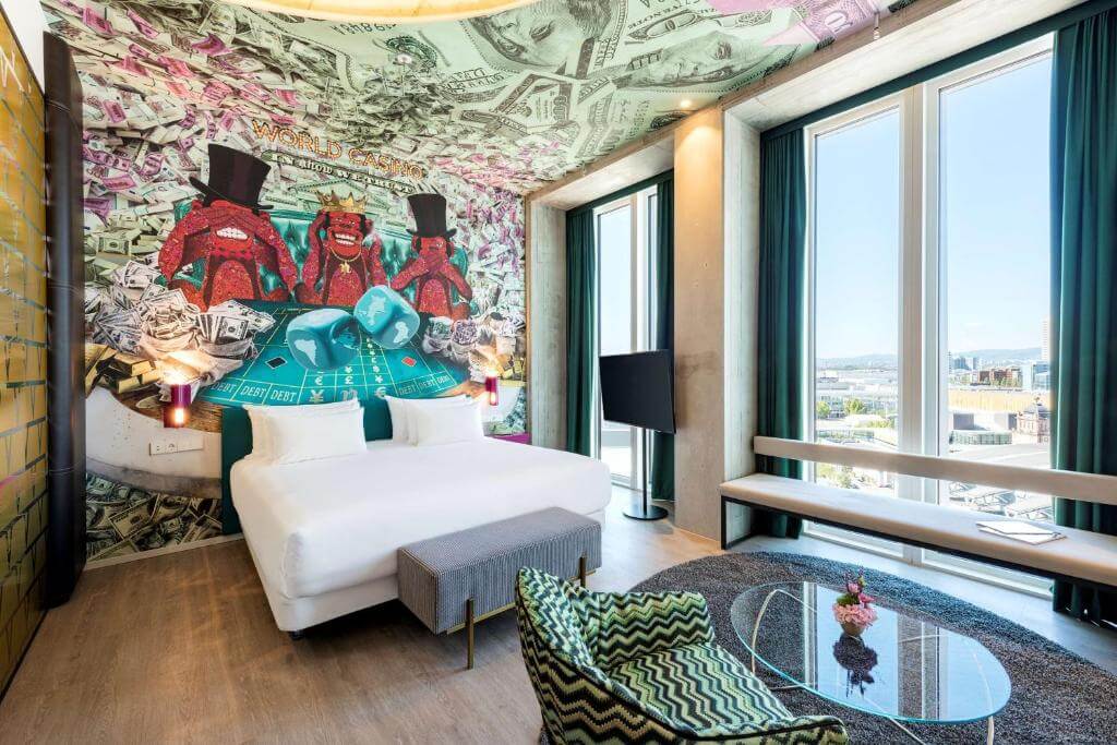 Colourful and vibrant room at nhow Frankfurt Boutique Hotel