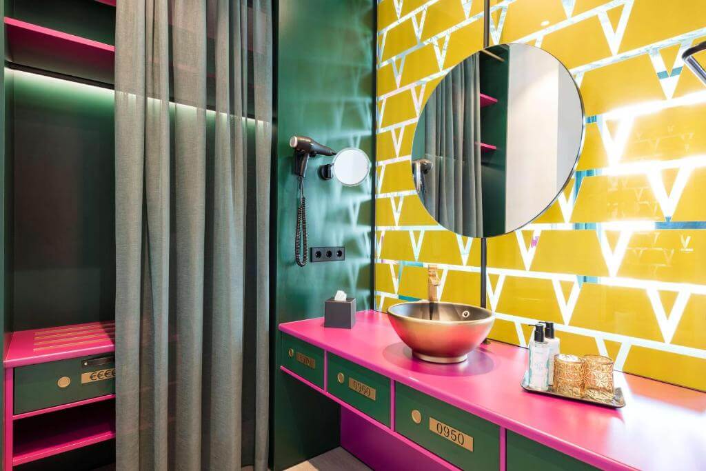 Trendy bathroom at nhow Frankfurt Boutique Hotel