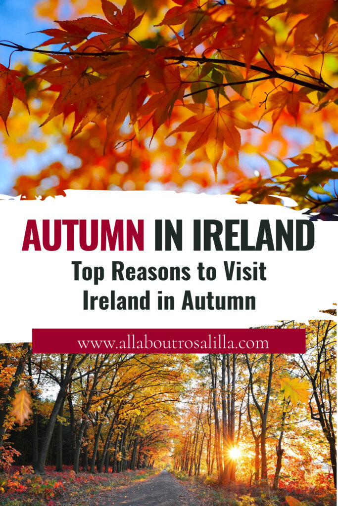 Autumn leaves in Ireland with text overlay "Top Reasons to Visit Ireland in Autumn."