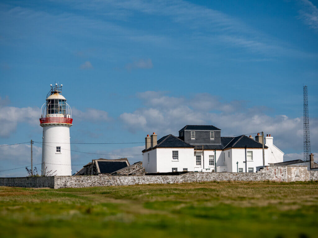 The entrance to Loop Head Lighthouse, with its whitewashed walls and historic charm.