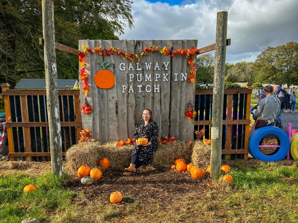 Families picking pumpkins at a popular pumpkin patch in Ireland.