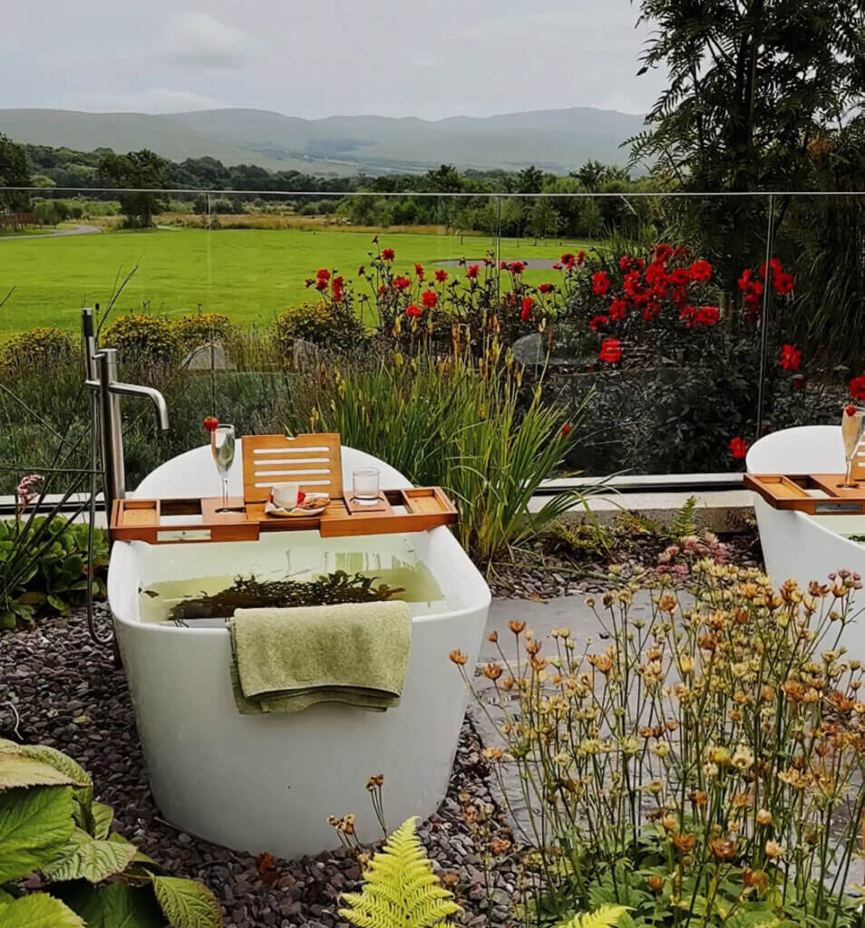 Warm seaweed bath experience at Ballygarry Estate's Nádúr Spa, ideal for guests staying in luxury cabins in Ireland